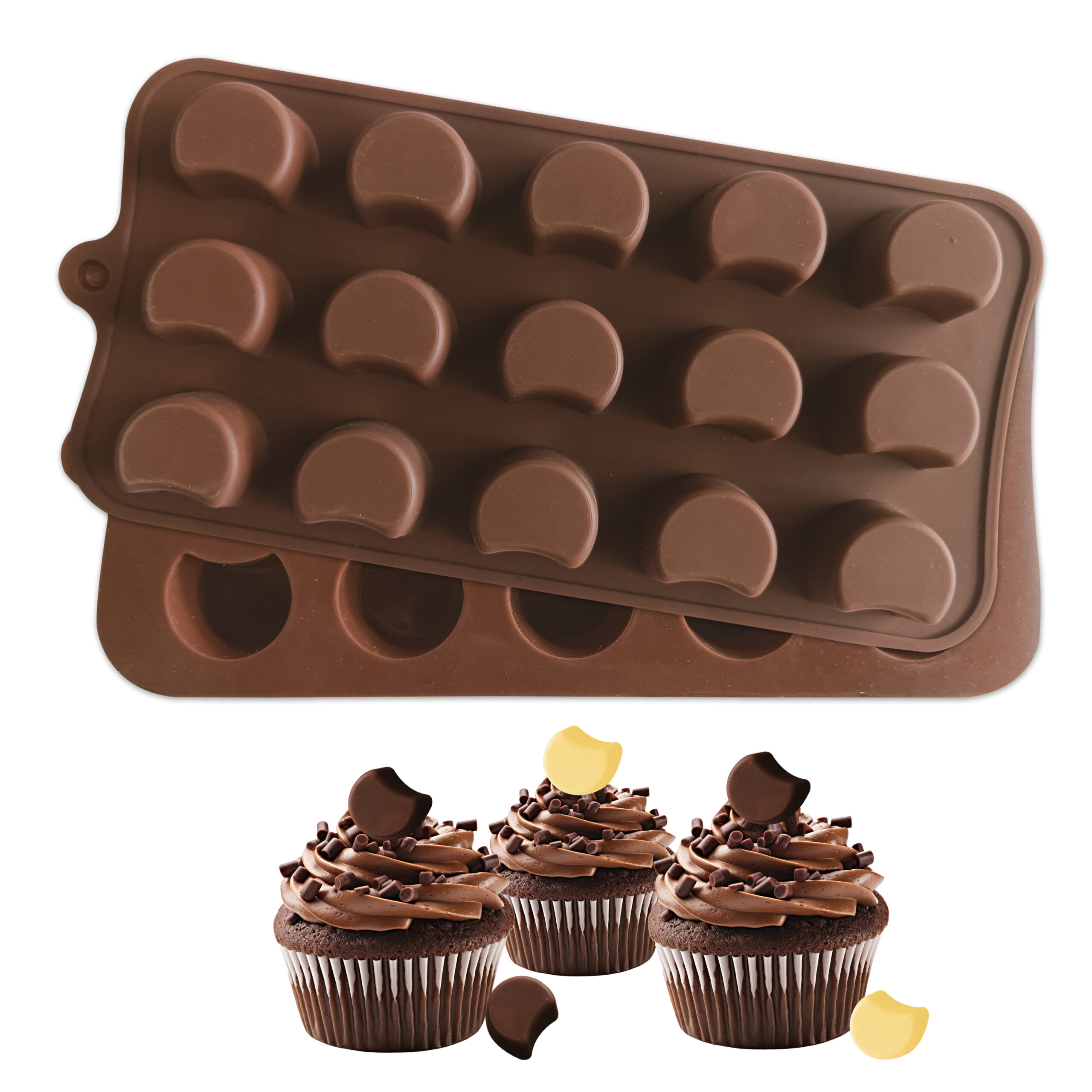 Moldberry Silicone Chocolate Mold | 15 Cavity Half Moon Shape Chocolate Mould For Cake Decoration