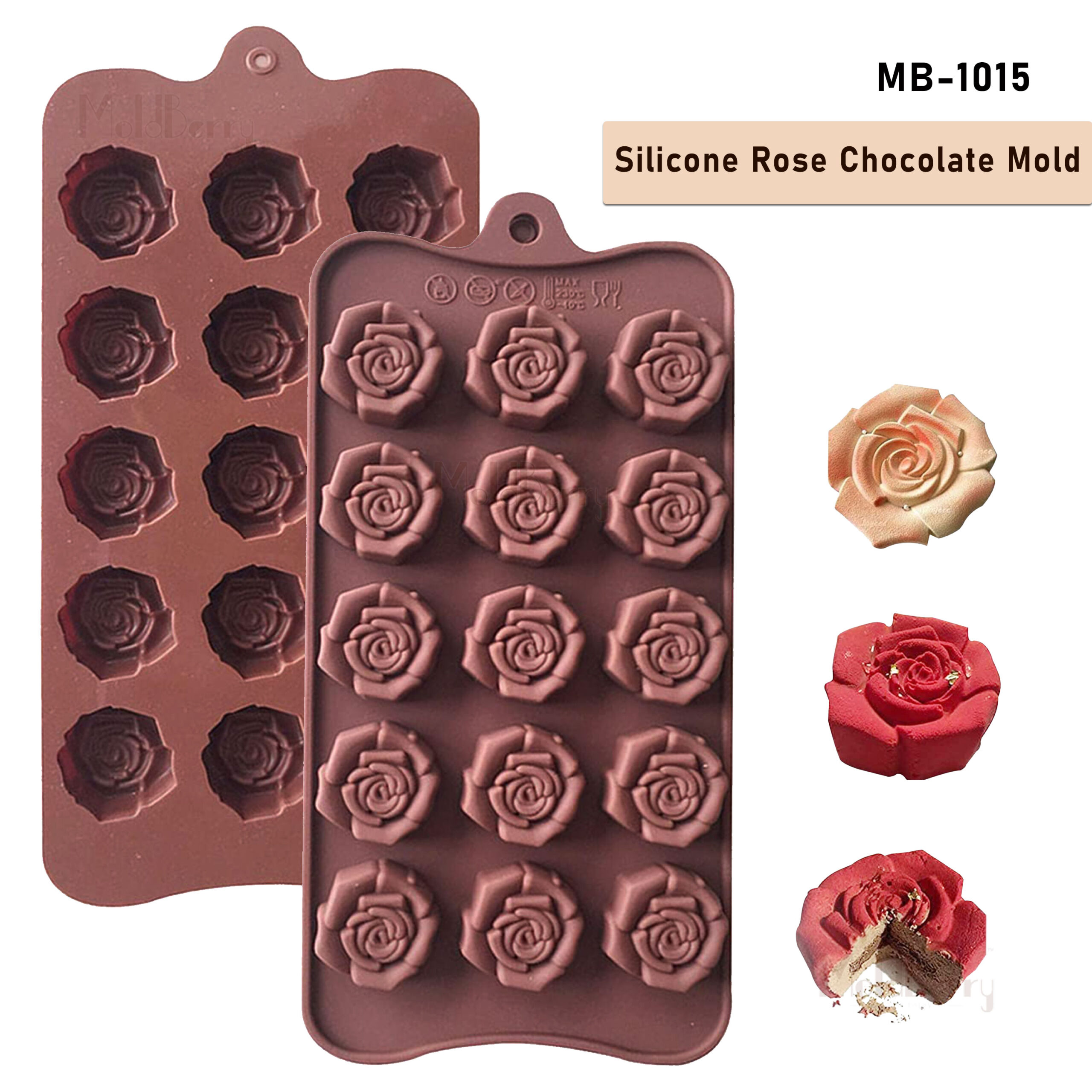 Moldberry Silicone 15 Cavity Mini Flower Shape Mold | Rose Candy Baking Mould For Cake Decoration