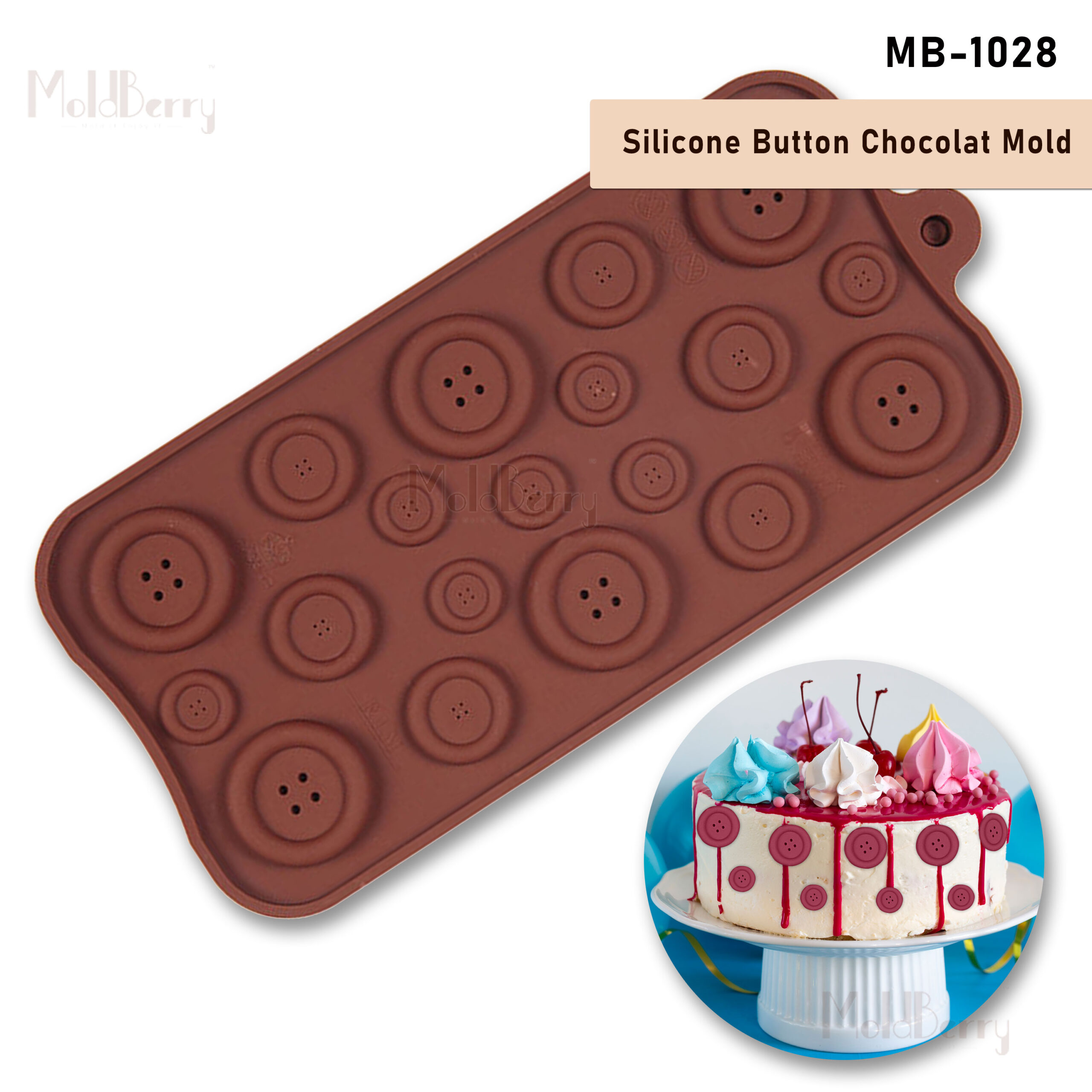 Moldberry  Silicone Chocolate Mold | 19 Cavity Button Shape Chocolate Bar Mould | Baking Mould for Cake Decoration