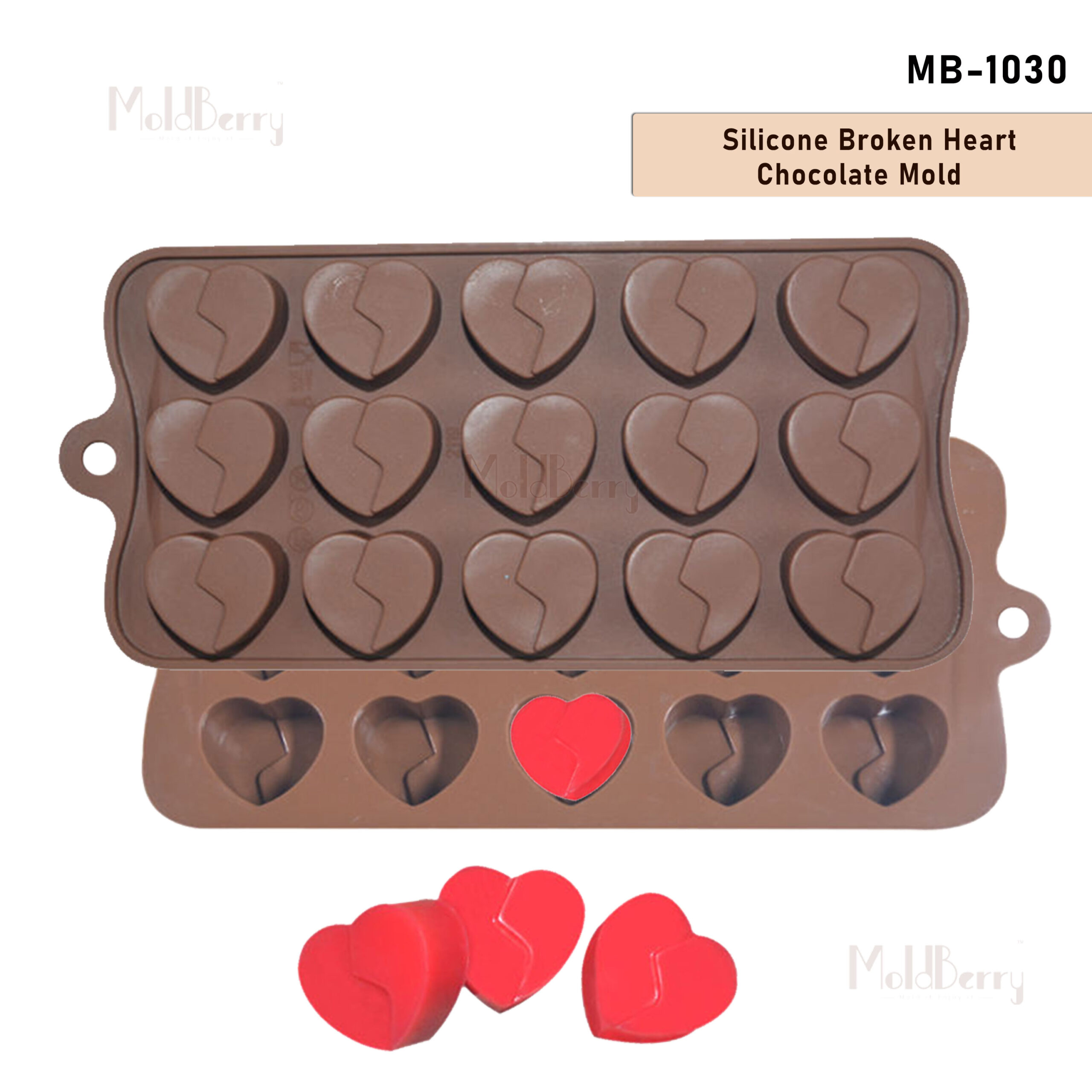 Moldberry Silicone 15 Cavity Broken Heart Shape Chocolate Mold | Candy Baking Mould for Cake Decoration