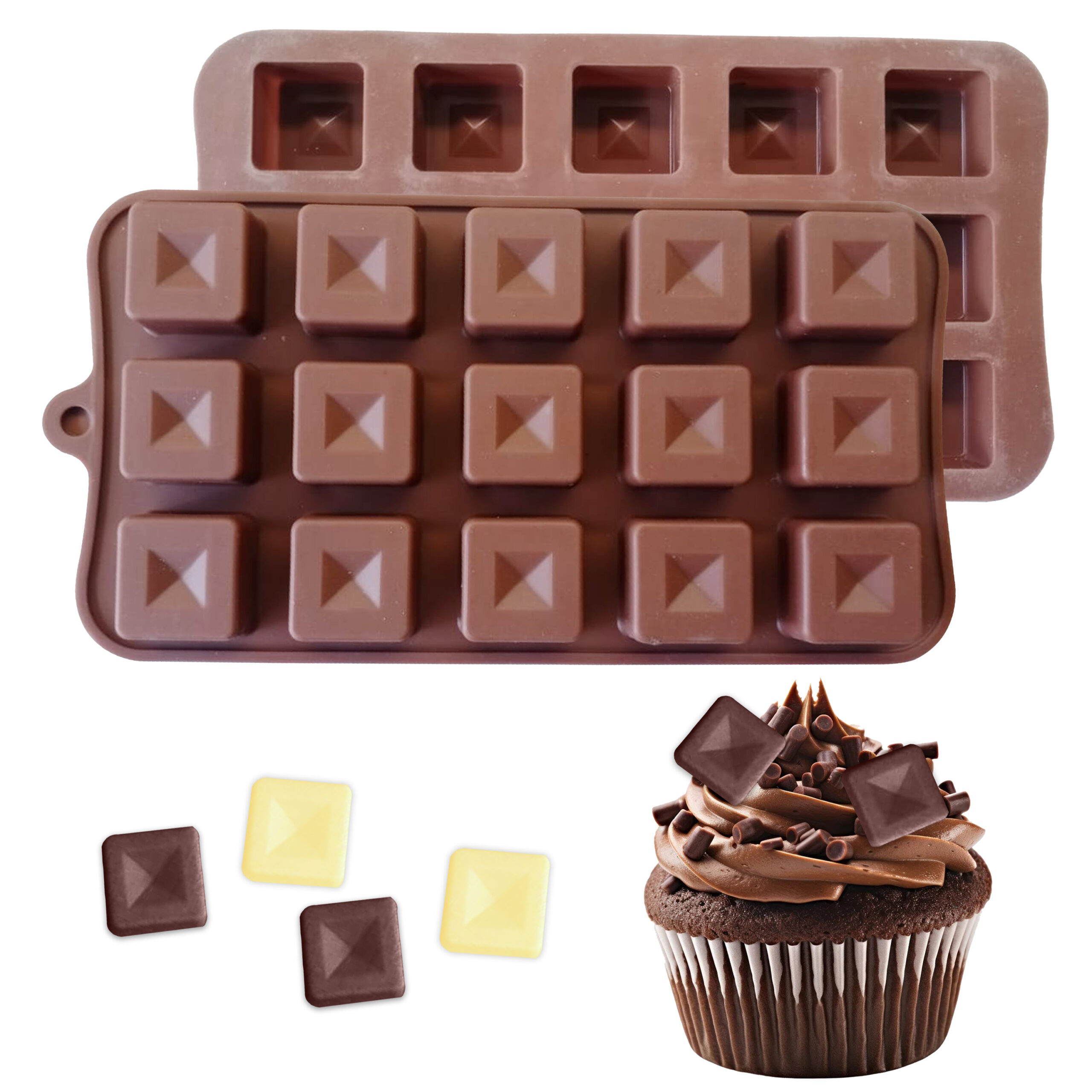 Moldberry  Silicone 15 Cavity Diamond Square Shape Mold | Non-Stick Diamond Square Chocolate Mold for Cake Decoration