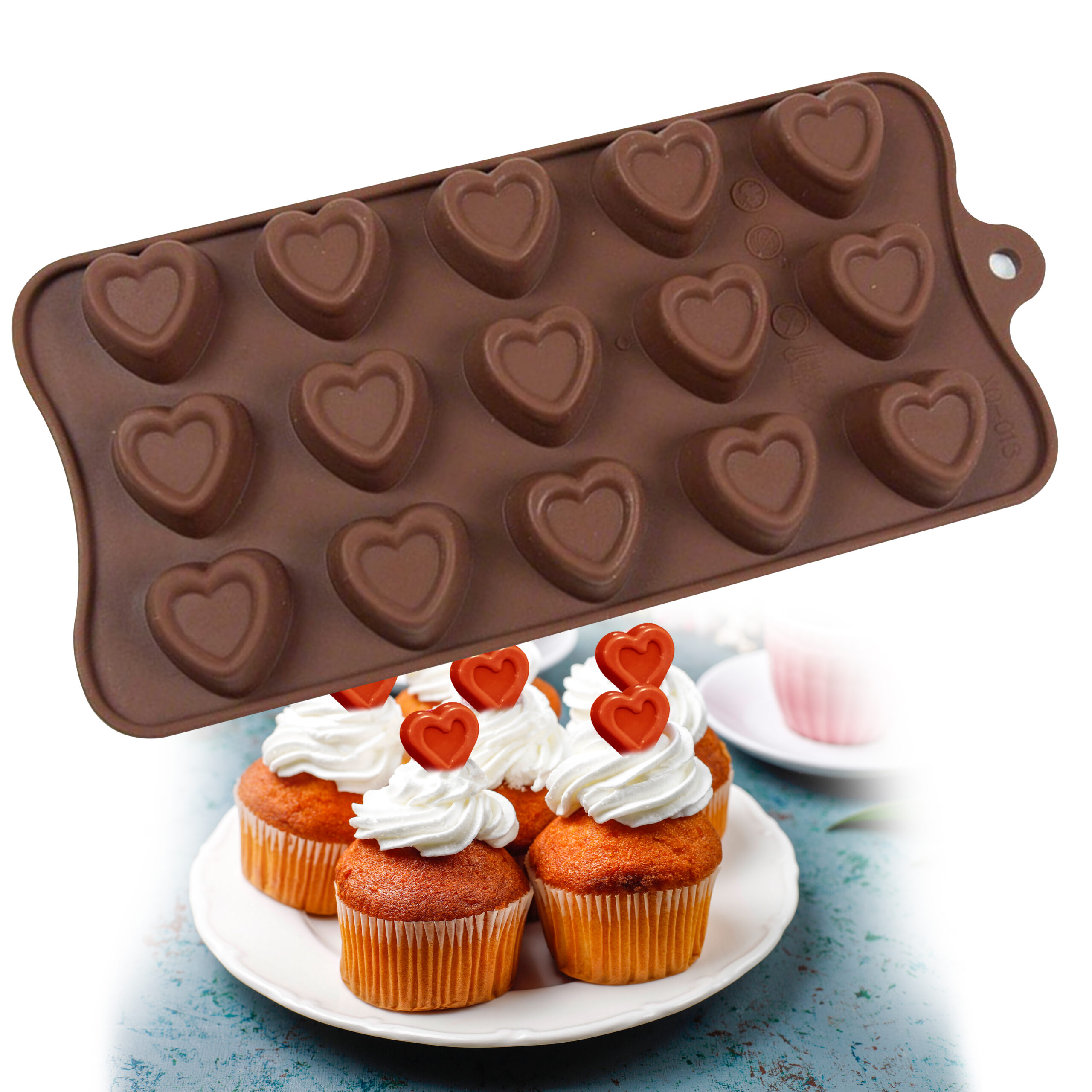 Moldberry Silicone 15 Cavity Deep Heart Chocolate Mould | Candy Chocolate Mould For Cake Decoration