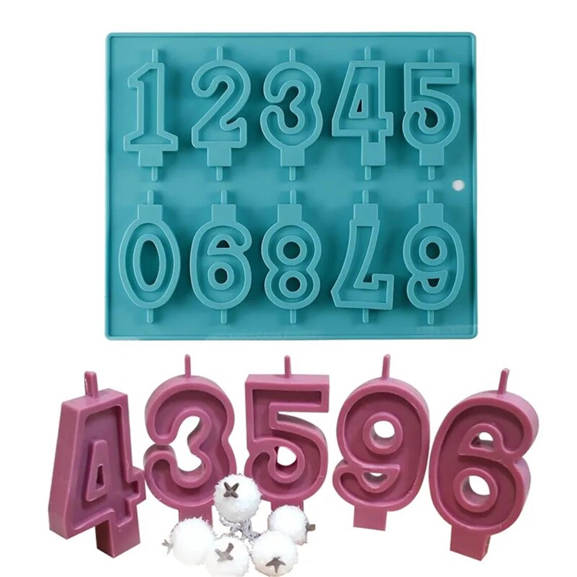 Moldberry Silicone 0 to 9 Number Candle Mold | Numeric Birthday Candle Mold for Cake