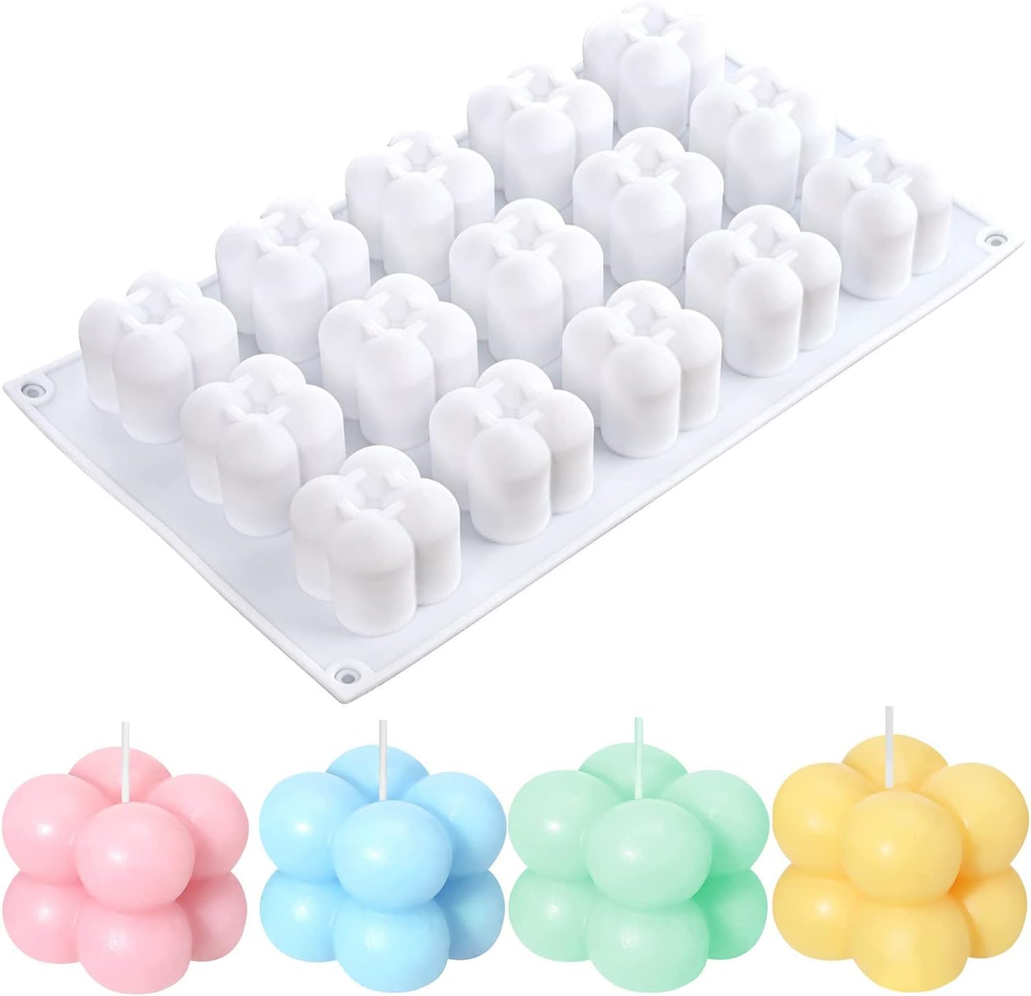 MoldBerry 15 Cavity Silicone Bubble Candle Mould, Candle Moulds for Candle Making, White