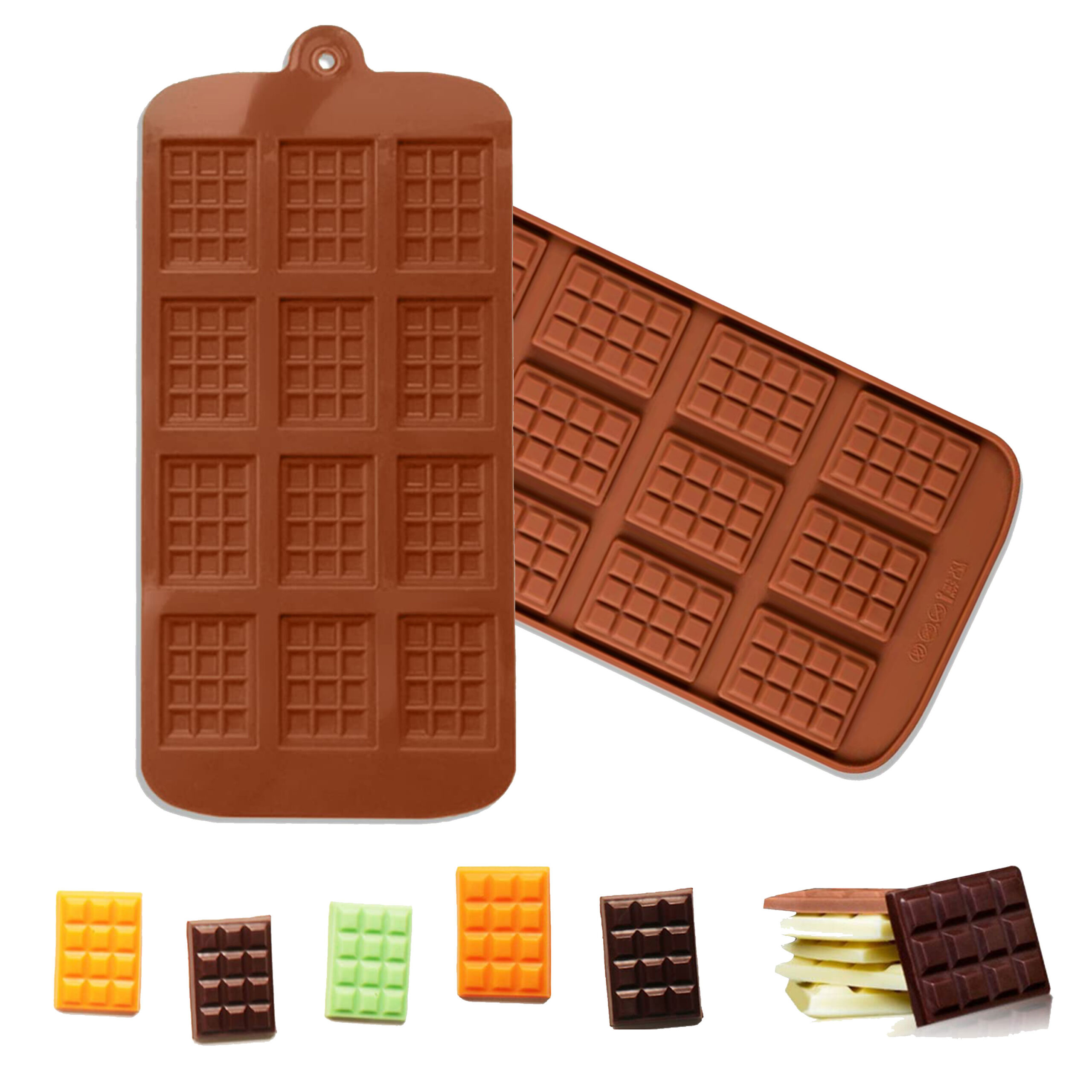 Moldberry 12-Cavity Silicone Mini Rectangle Thin Waffle Chocolate DIY Mold Break-Apart Chocolate Chip