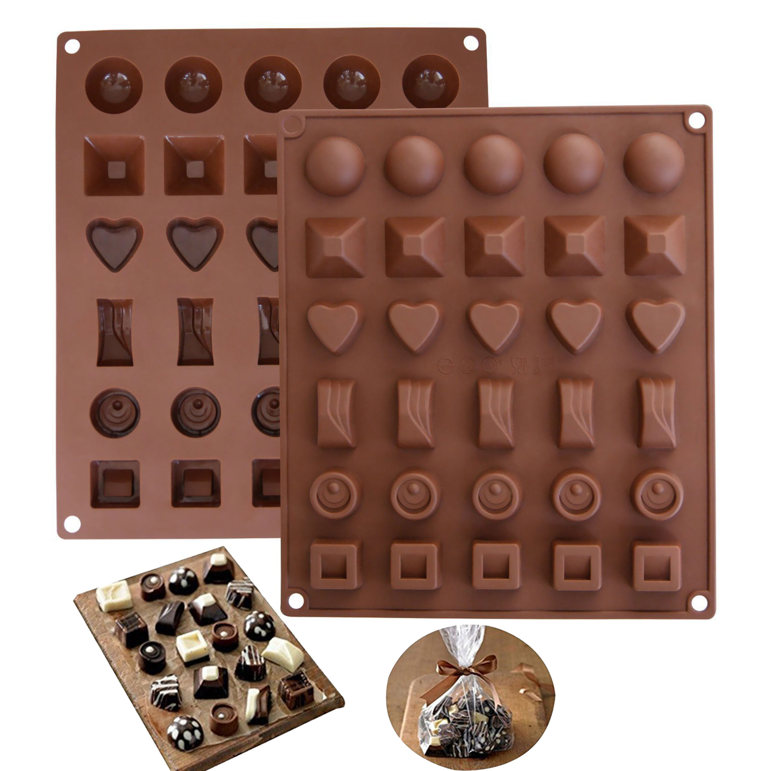 Moldberry Silicone Chocolate Mould | 6 Different Shapes Mould | 30 Cavity Multi Designed Chocolate Mould