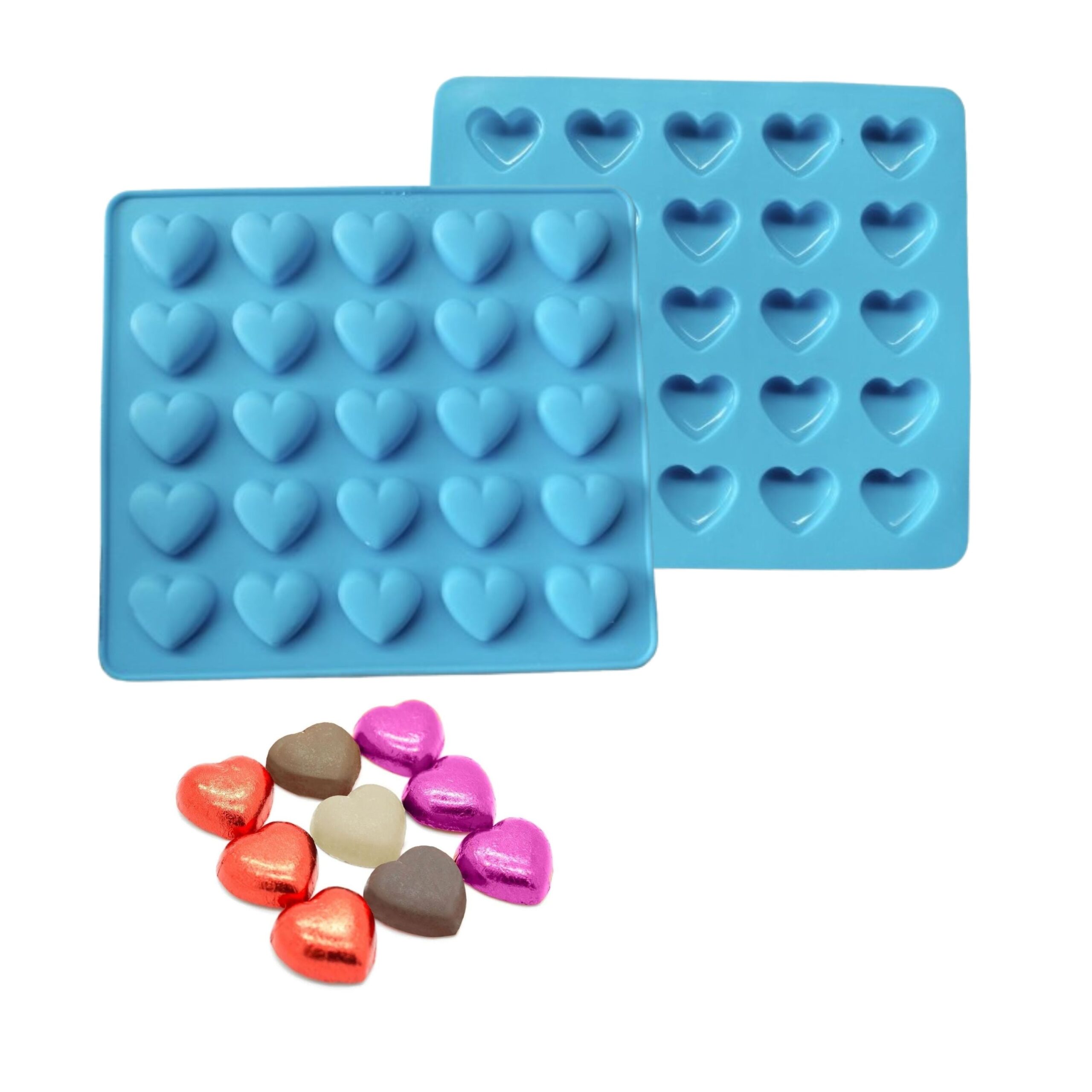 MoldBerry Silicone 25 Cavity 3D Heart Shape Chocolate Mold | Baking Mould for Chocolate, Candy, Ice Cubes, Gummy, Jelly