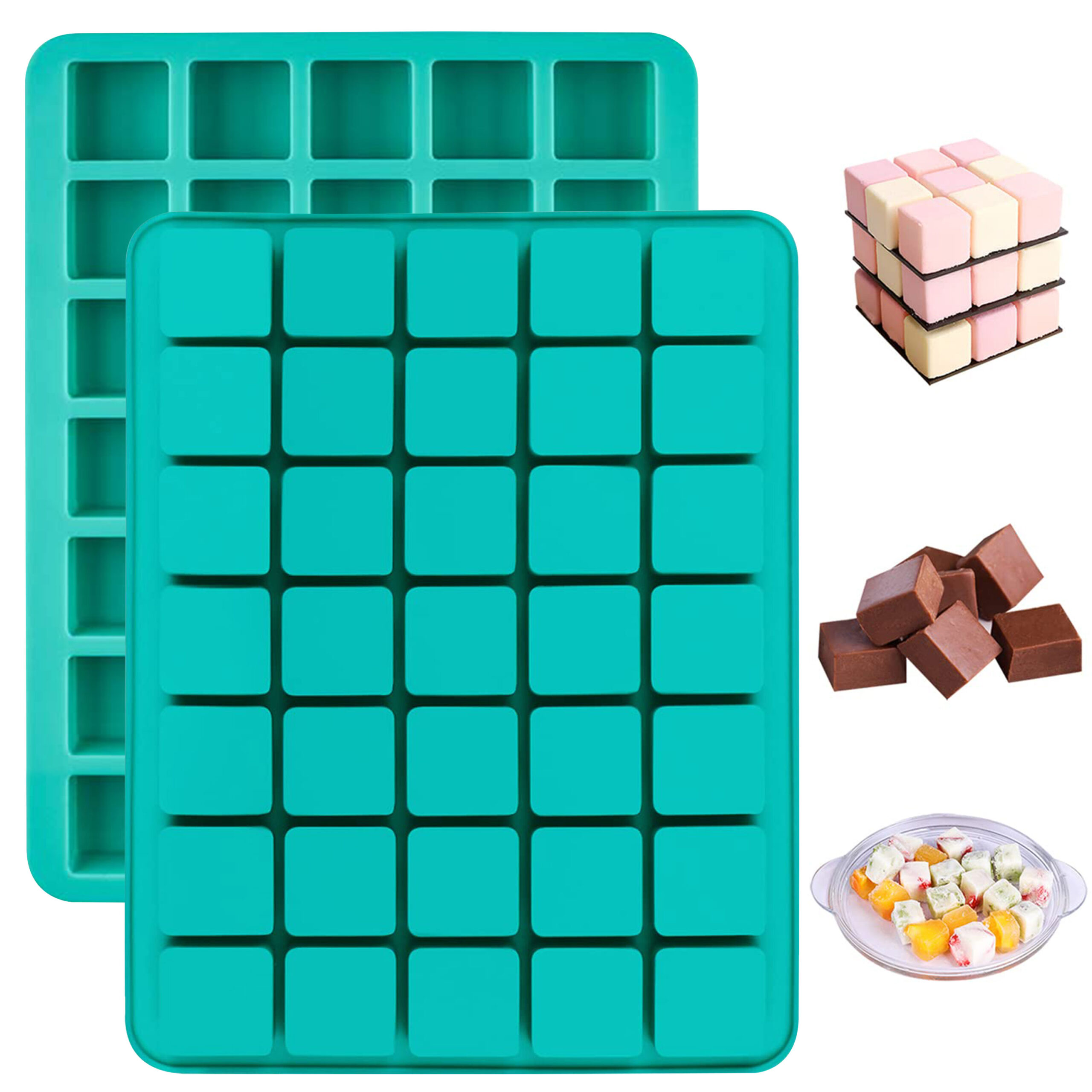 Moldberry 35-Cavity Square Caramel Truffles Silicone Mold,Chocolate Hard Candy Molds For Snacks, Whiskey Ice Cube Tray