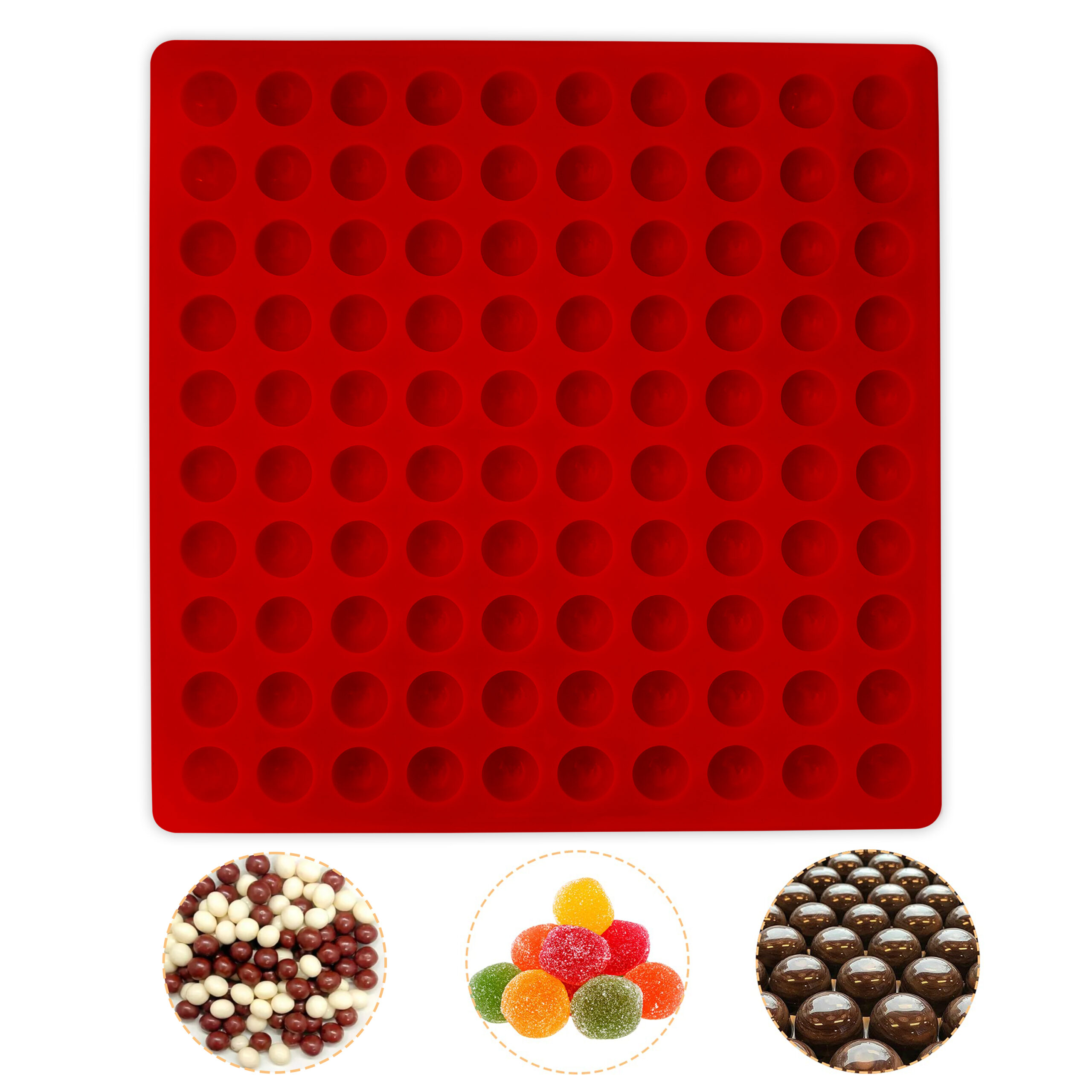 Moldberry Silicone Chocolate Mold | 100 Cavity Small Half Round Mould | Semicircle Chocolate Drops Mold