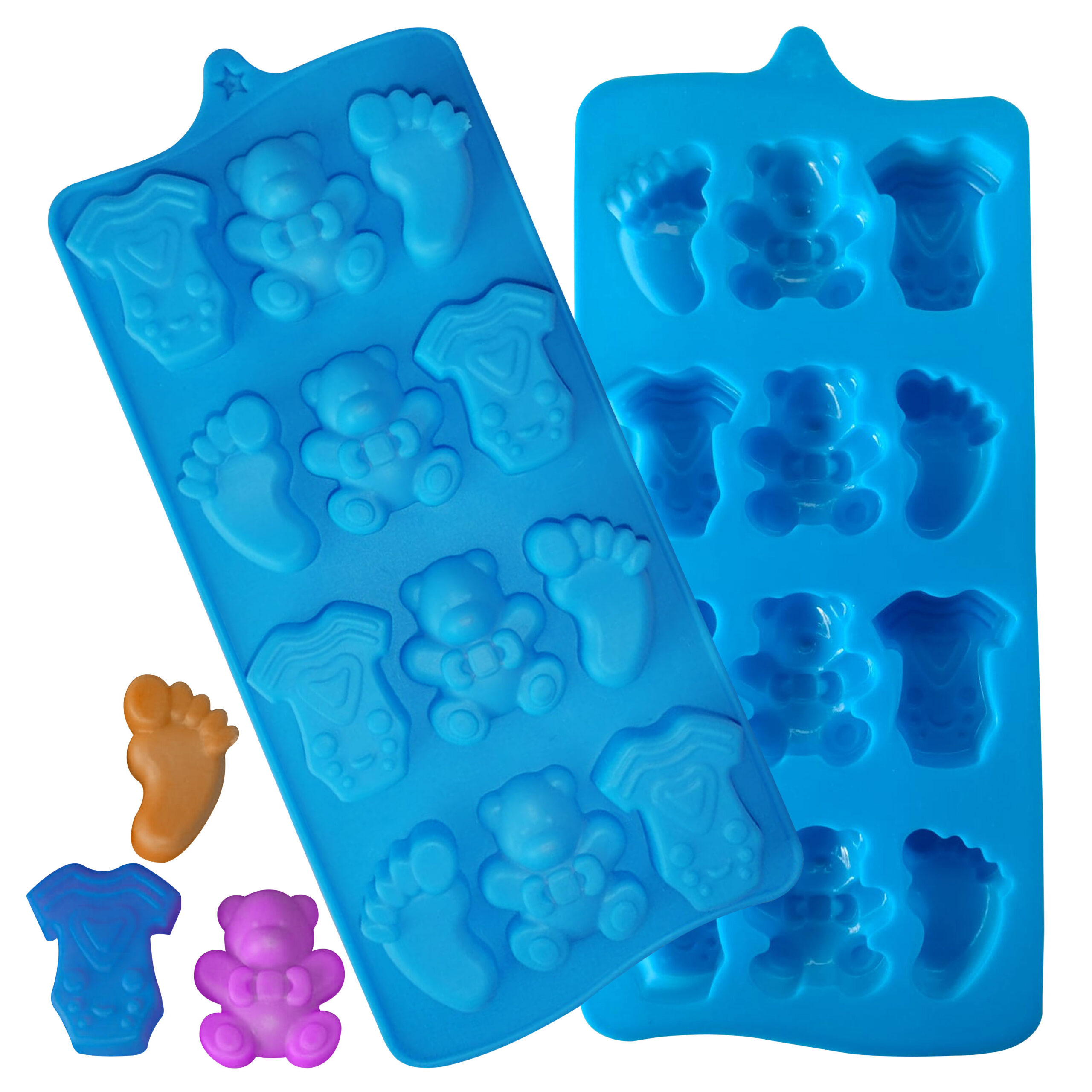 Moldberry 12 Cavity Baby Shower Theme Chocolate Mould, Bodysuit, Feet & Bear Shaped Chocolate Mould
