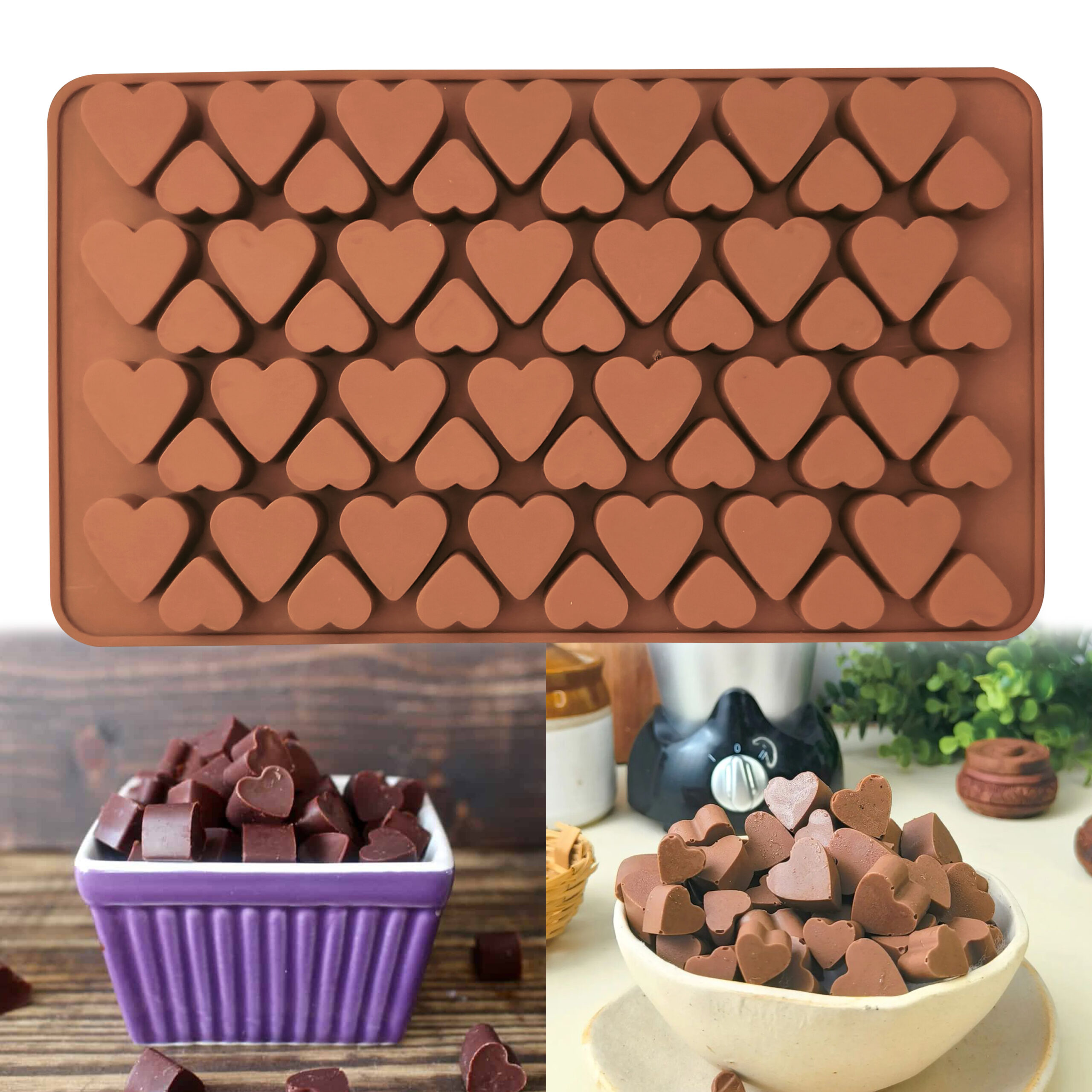 Moldberry Silicone 56 Cavity Mini Hearts Shapes Chocolate Mould | Heart Candy Mould | Valentines Day Special Heart Mold