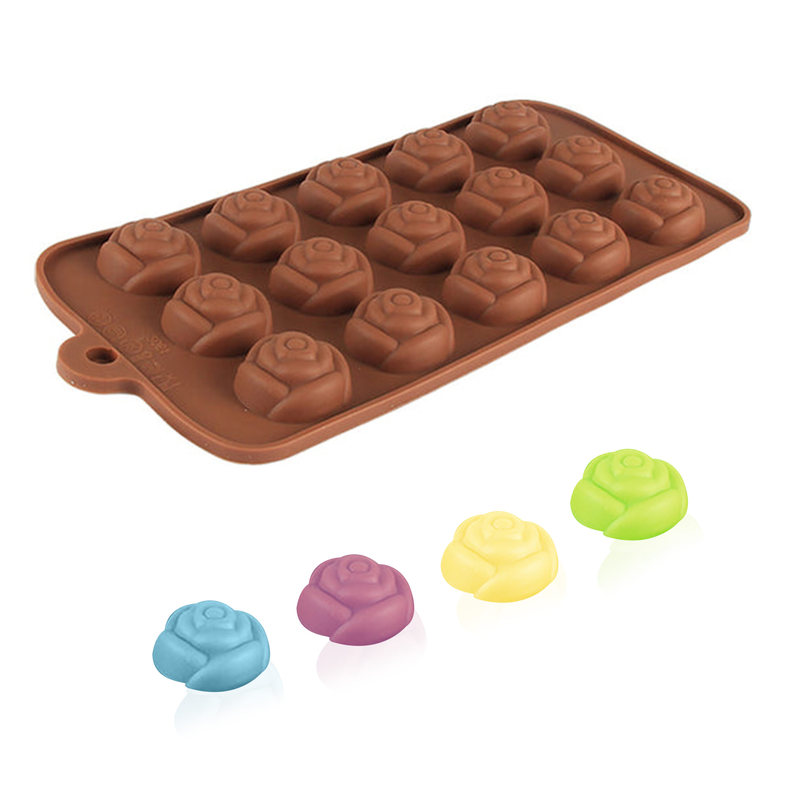 Moldberry Silicone 15 Cavity Rose Shape Chocolate Mold | Baking Tool for Cake Decoration | Flower Shape Fondant Mould