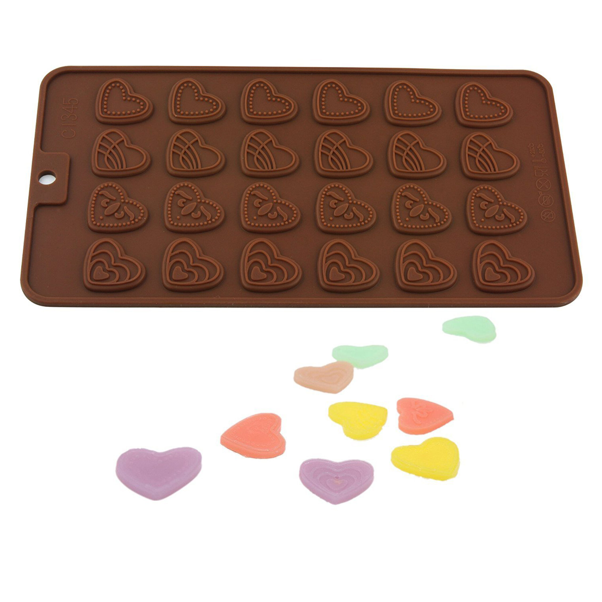 Moldberry  Silicone 24 Cavity Multiple Design Assorted Heart Chocolate Mold | Baking Tool for Cake Decoration | Heart Shape Fondant Mould