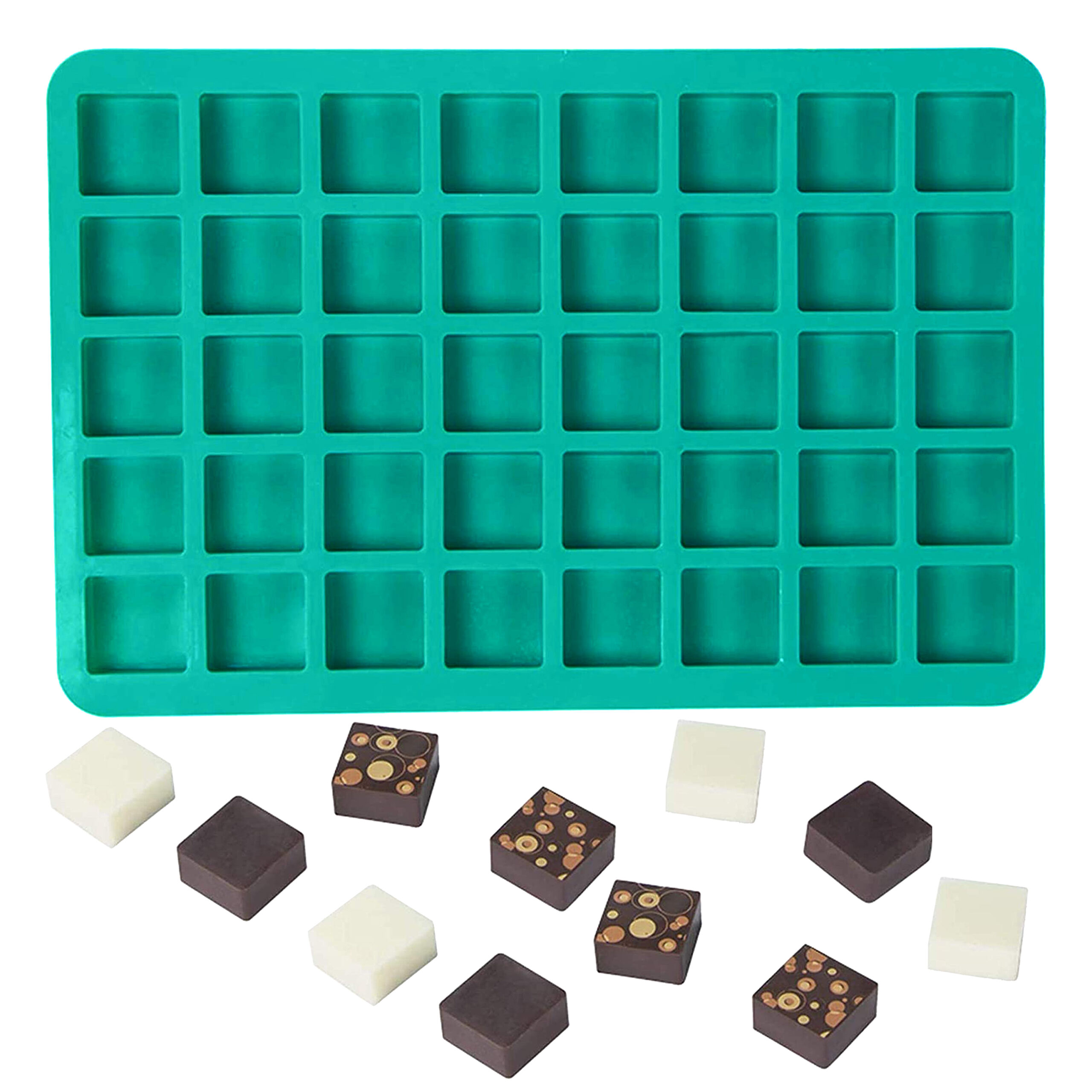 Moldberry Silicone 40 Cavity Square Shape Mold | Candy Baking Mould | Fondant Mould | Non-Stick Square Chocolate Mold for Cake Decoration