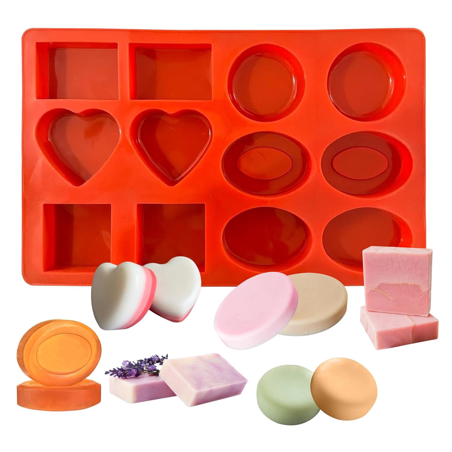 MoldBerry Silicone Soap Mould | 12 CavitySilicone Different Shape Soap Mold for Soap Making | Home Made Mold For Making Soap Bar, Lotion Bar, Bath Bomb