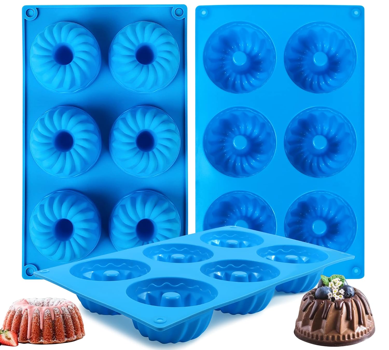 Moldberry Silicone Mini Fluted Tube Cake Pan, 6 Cavity Heritage Fluted Tube Cake Silicone Mold for Baking,Non Stick Fancy Molds for Fluted Tube Cake