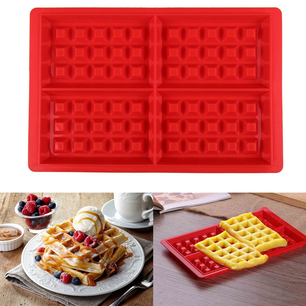 Moldberry Silicone Waffle Mold 4 Cavities Waffle Mold Silicone Waffle Maker Baking Tray Mold for Waffle Cake Chocolate Craft Candy Soap Baking