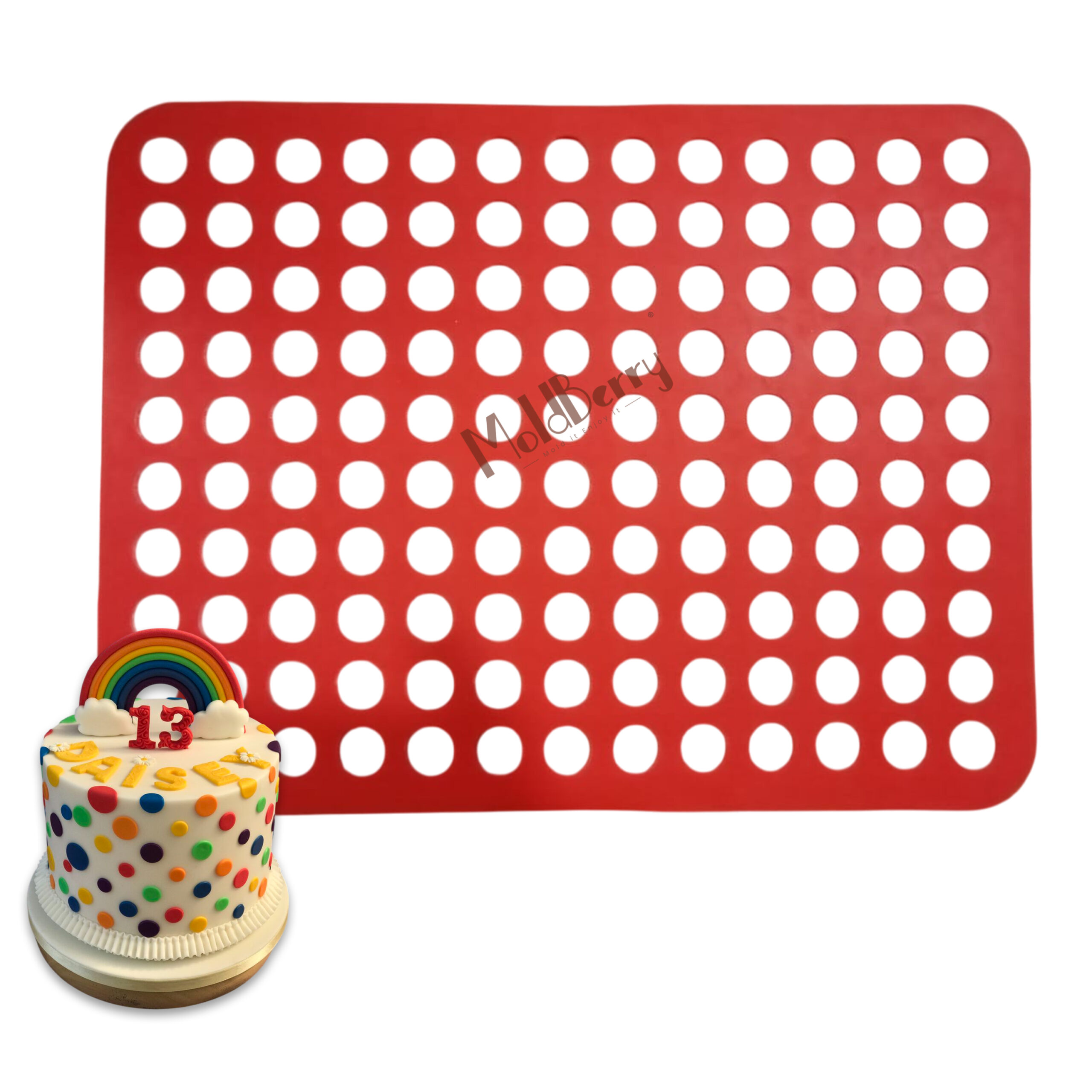 MoldBerry Round Silicone Chocolate Stencil Mold | Chablon Sheet for Garnishing, Dessert Plating & Chocolate Bar Making | 130 Cavity Reusable Food-Grade Mat (2cm Cavities)