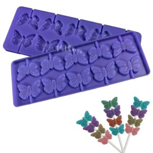 Moldberry Silicone Lollipop Mold,10 Cavity Butterfly Shape Hard Candy Mold for Chocolate, Homemade Cake Pops Mould for Ice Cream, Chocolate, Ice Candy, Lolipop Pack of 1