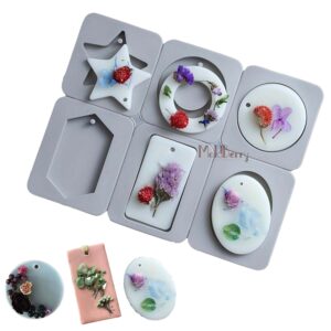 Moldberry 6 Cavity Different Shape Hanging Soap Mold,  Diffuser Stone Hanging Sign Silicone Mold for Wedding Gift, DIY Handmade Soap Mold, Aromatherapy Mold, Car Diffuser Stone Mold Pack 1