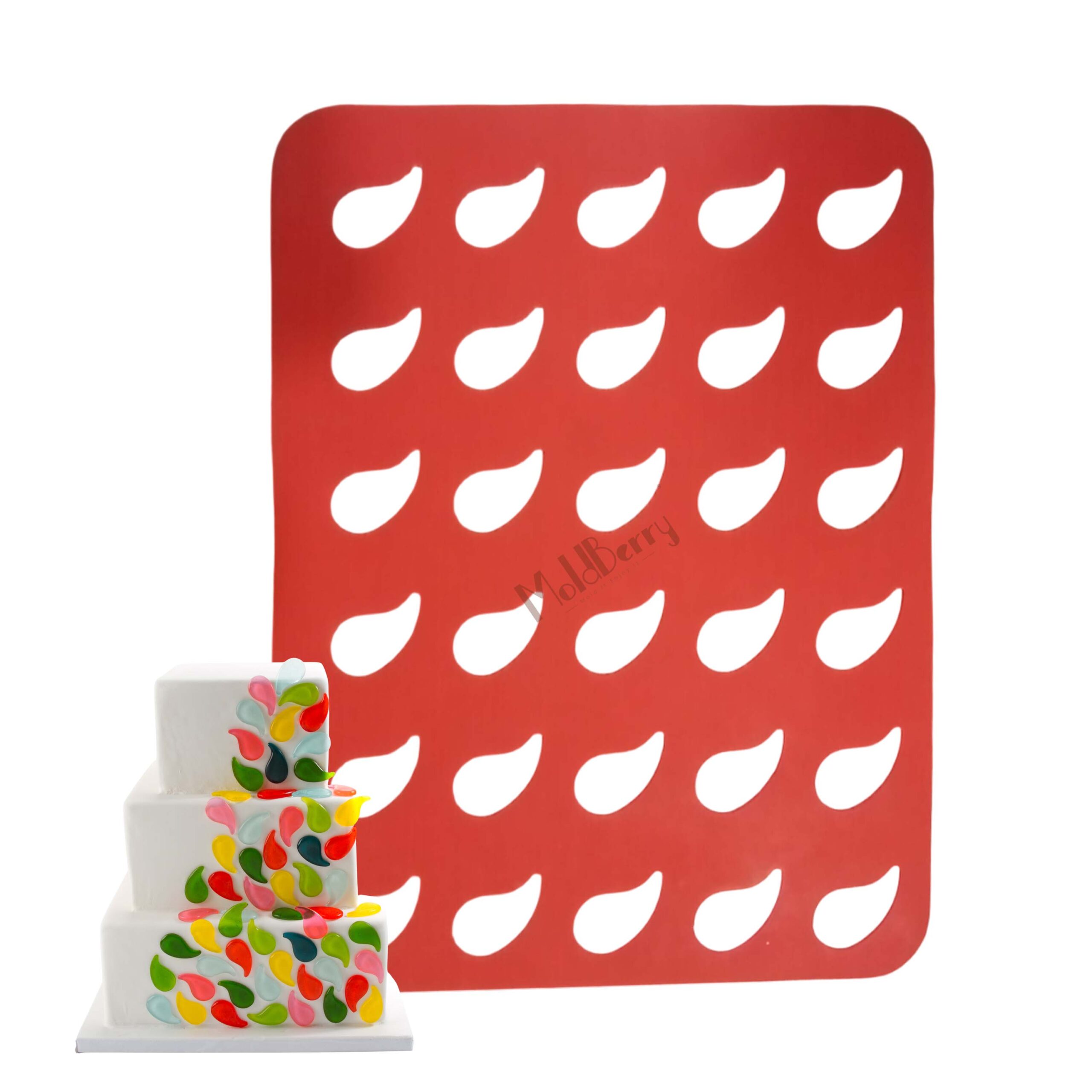 MoldBerry Mango Shape Chocolate Chablon Silicone Mold Mat | Large Non-Stick Fondant Stencil for Garnishing, Edible Decorations, Cake Toppers, Candy, Cookies | 39.7×29.9cm, 30 Cavities
