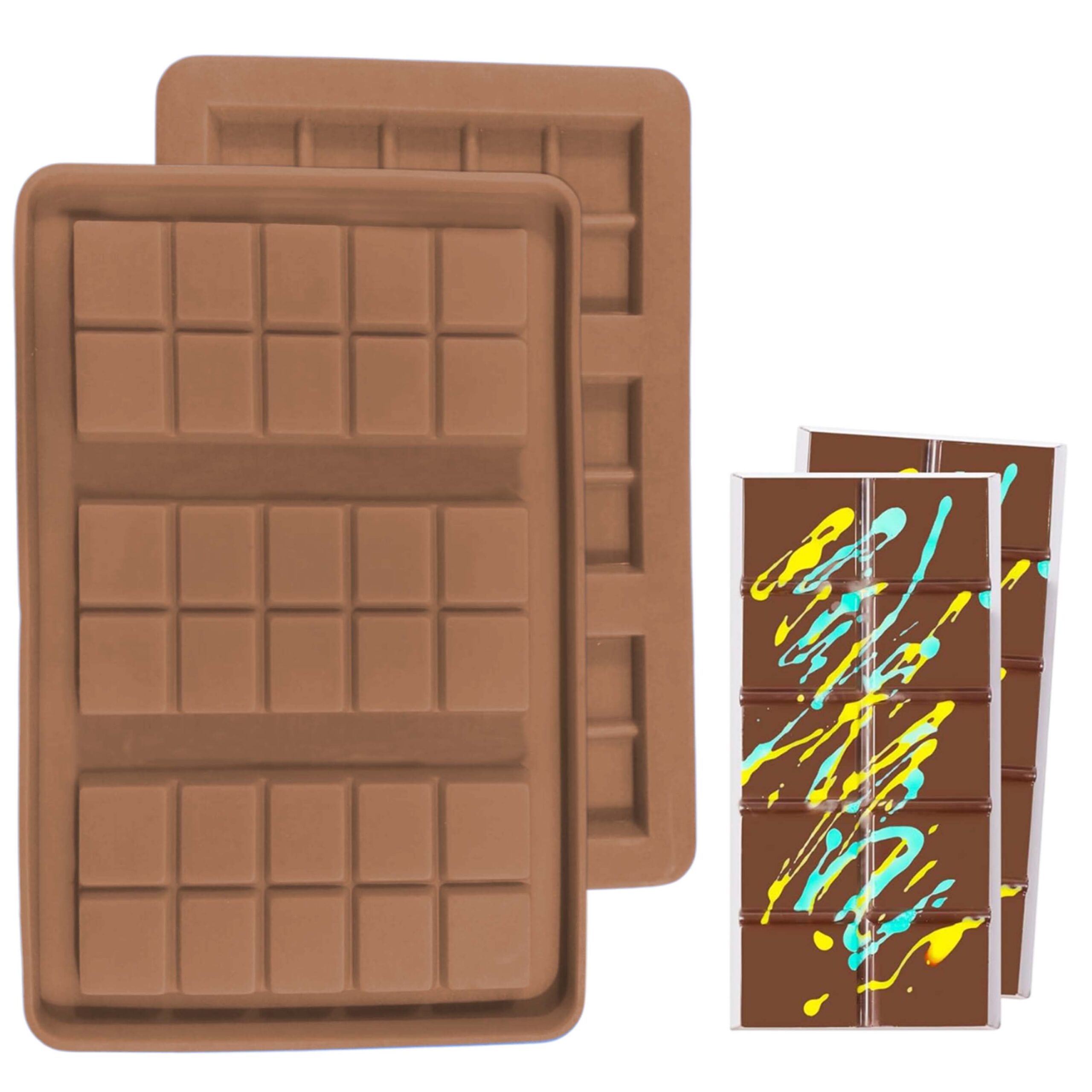Moldberry Silicone 3 cavity Cadbury Design Kunafa Chocolate Bar Mould, Deep Dubai Pistachio Chocolate Bar Thick Candy Mold for Filling Stuffed Knafeh Chocolate Mold Pack 1