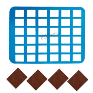 MoldBerry Square Silicone Chocolate Stencil Mold | Chablon Sheet for Garnishing, Dessert Plating & Chocolate Bar Making | 36 Cavity Reusable Food-Grade Mat (4.5x3.7 cm Cavities)