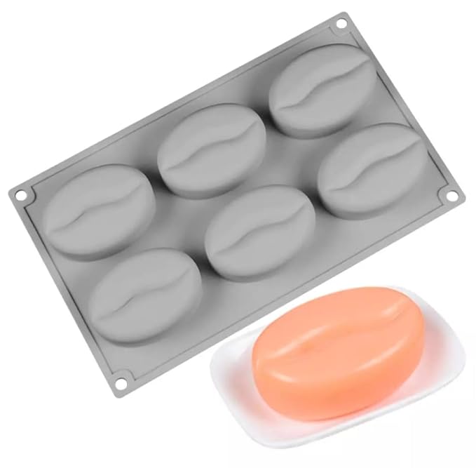 Moldberry 6 Cavities Coffee Beans Shaped Silicone Moulds for Homemade Decorating Soap Candle Chocolate Jelly Mousse Candy Cake Baking Mold Pack 1 – 100GM