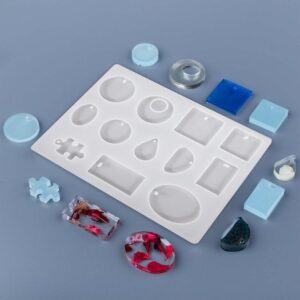 MoldBerry Silicone Resin Casting Mold Resin Jewellery Making Mould Different Shape Epoxy Silicone Molds with Tools for DIY Crafting Keychains Pendant Jewelry Earrings Making Mould