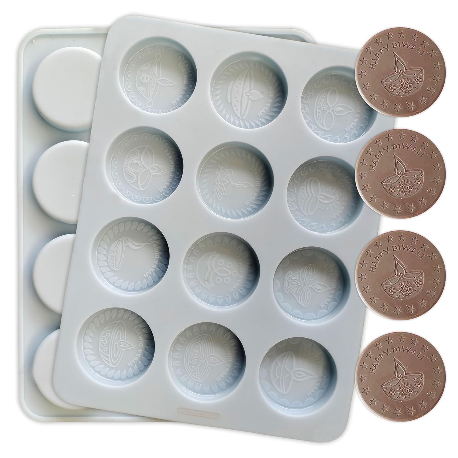 MoldBerry Chocolate Mould Making Silicone 12 Cavity Round Happy Diwali Chocolate Mold Cake Decoration deepavli Moulds Flexible & Reusable Special Diwali Mold(Pack of – 1)