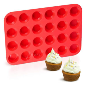 Moldberry Silicone Cupcake Moulds – 24 Cavity Mini Round Muffin, Jelly & Cake Molds, Non-Stick, Reusable Baking Cups, Multicolor – Microwave & Oven Safe (Pack of 1)