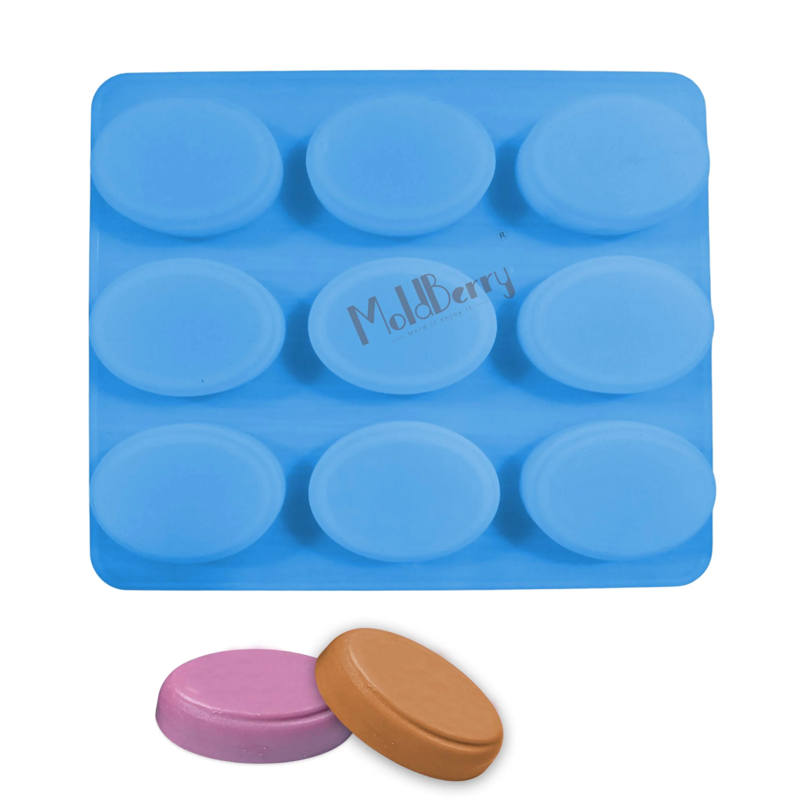 Moldberry 9-Cavity Oval Silicone Soap Mold | 50g Thick Silicone Mold with Unique Patterns for Soap Making, Baking, Pudding, Muffin, Cake | Reusable Mould for DIY Crafts (Pack of 1)