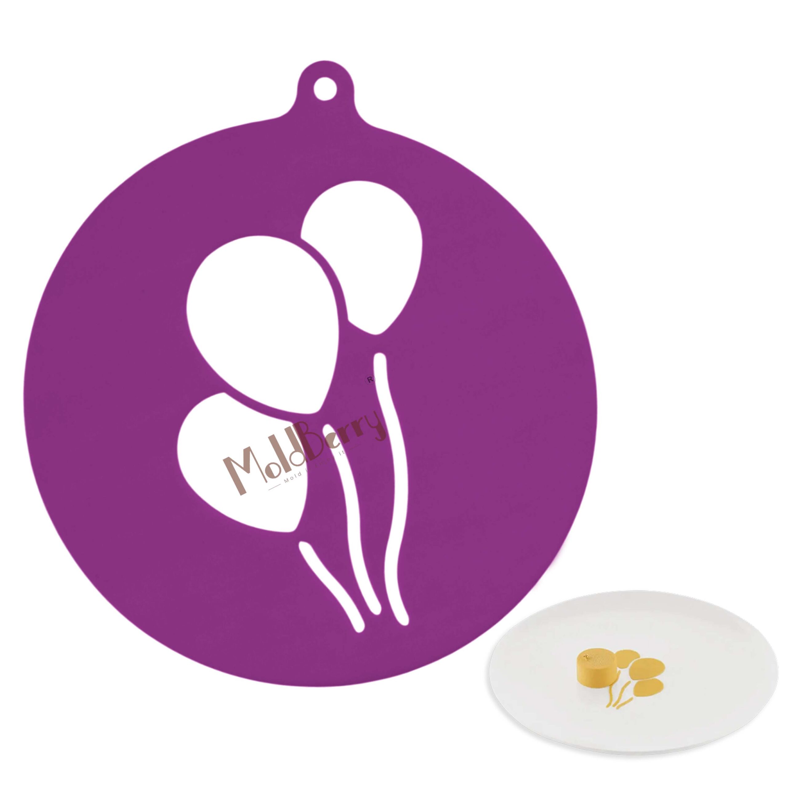 Moldberry Silicone Balloon (Palloncino) Shape Stencil Mold – Non-Stick Chocolate Chablon Mat for Cake Decoration, Garnishing, Candy, Cookies & Dessert Toppers (1 Pack)