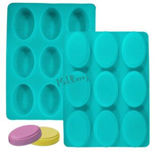 Moldberry Soap Molds Thick Mold 9 - Cavity Oval Silicone Mold for Soap Making with Unique Patterns, 100 Grm Silicone Soap Baking Mold for Homemade Soap Pudding Muffin Cake Loaf Pack 1