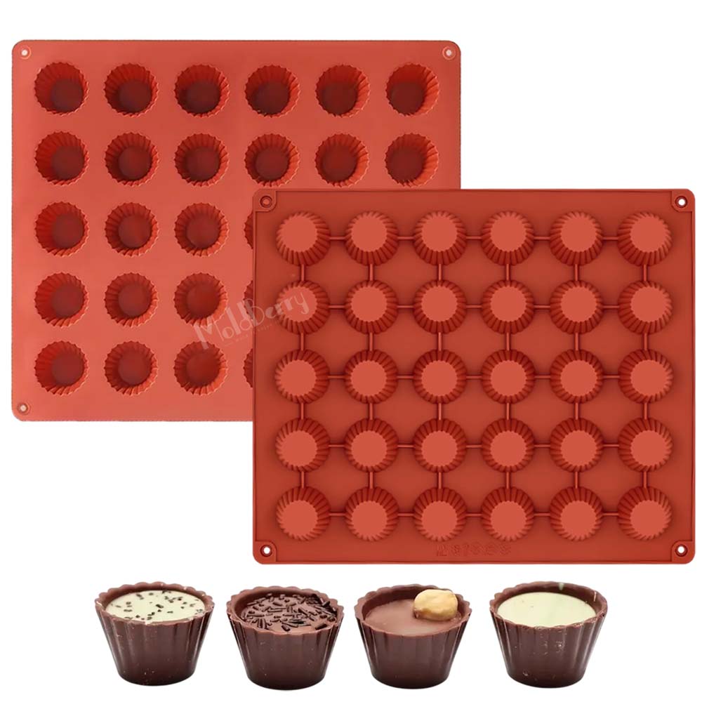 Moldberry 30 Cavity Mini Muffin Shape Silicone Mould | Muffin Mould for Cake Chocolate Cookie Pudding Peanut Butter Cupcake-Pack 1