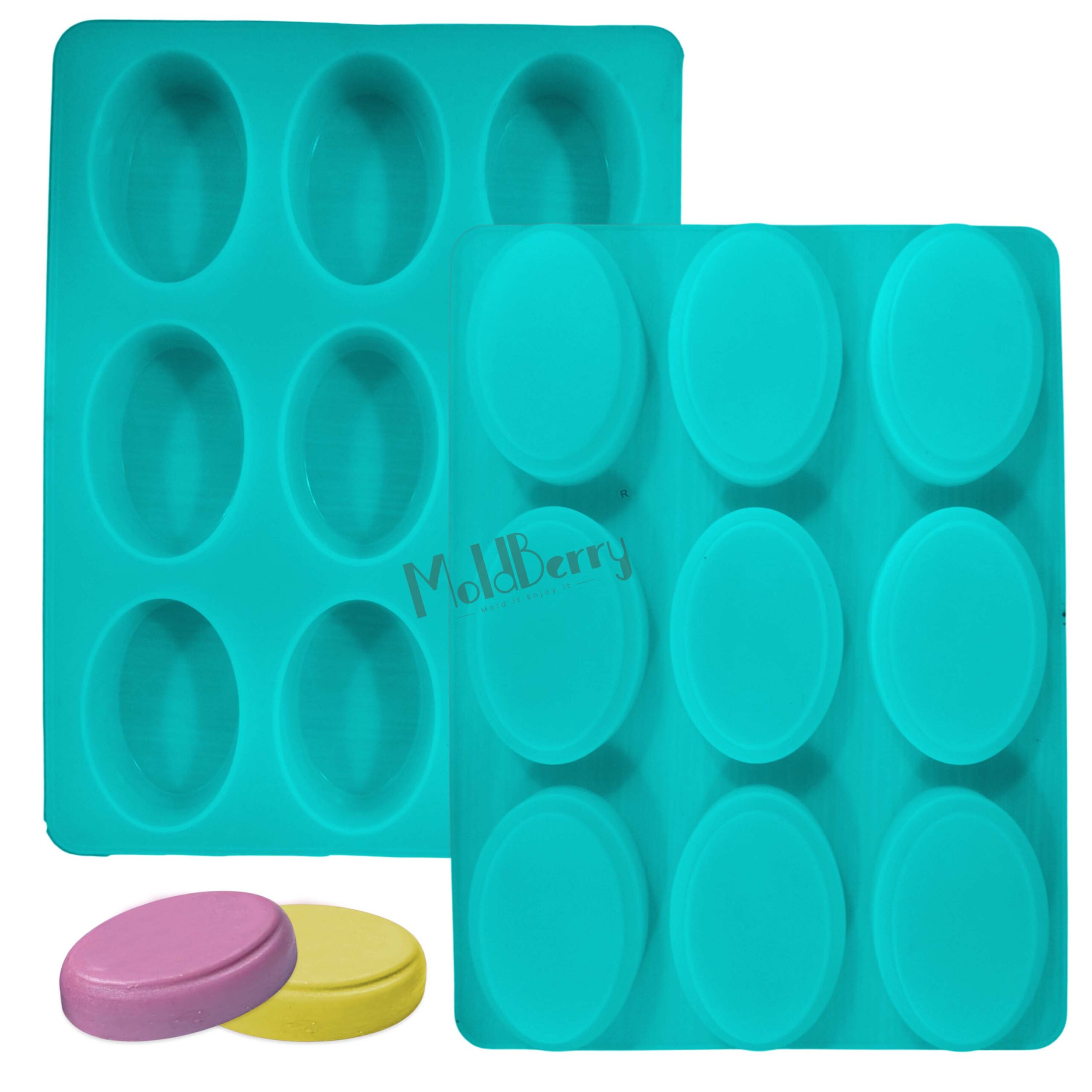 Moldberry Soap Molds Thick Mold 9 – Cavity Oval Silicone Mold for Soap Making with Unique Patterns, 100 Grm Silicone Soap Baking Mold for Homemade Soap Pudding Muffin Cake Loaf Pack 1
