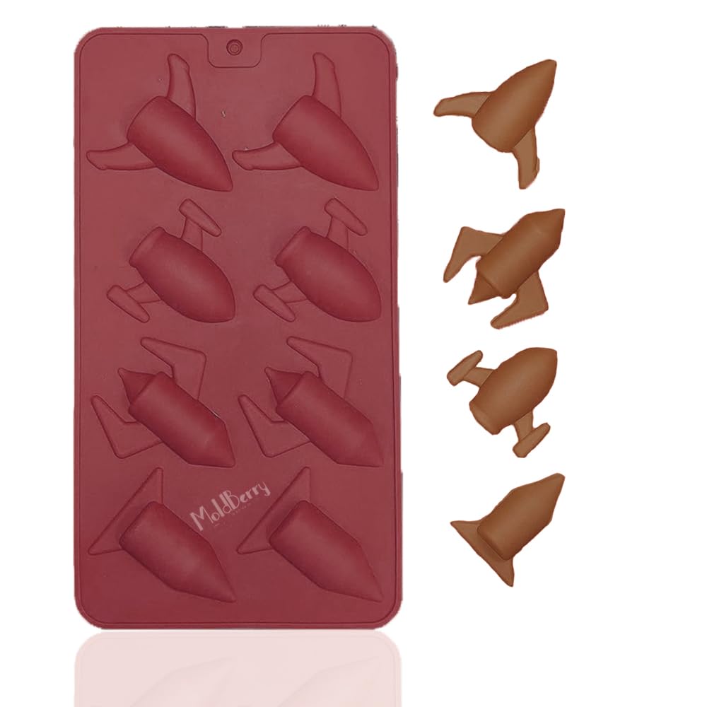 Moldberry Silicone Diwali Chocolate Mold | 8 Cavity Flying Rocket Chocolate Mold | Make for Mithai Sweets Chocolate Cake Decoration Jelly Tray Bakeware Flexible & Reusable Special Diwali Mold Pack-1