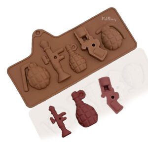 MoldBerry 5 Cavities Diwali Guns and Bombs Shape Silicone Chocolate Mould DIY Silicone Moulds Chocolate Candy Mold Gun and Bomb for Decorating Diwali Speacial Cake/Chocolate-Pack 1