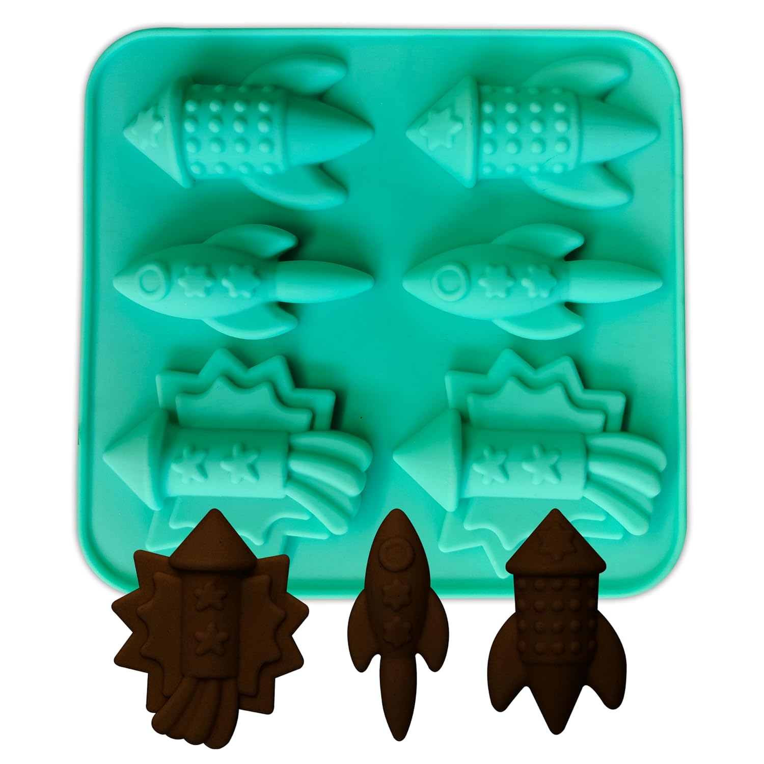 MoldBerry Silicone 6 Cavity 3 differnt Diwali Rockets Shape Silicon Mold/Mould for Ice Cake Chocolate Butter Decoration Jelly Tray Bakeware Pack of 1