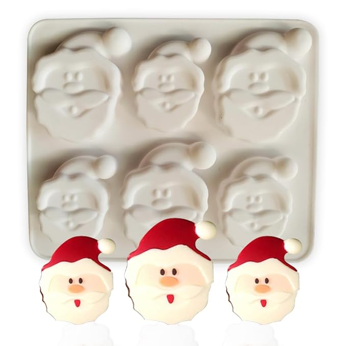 Silicone Silicone Christmas Theme Mold |6 Cavity Santa Face Mould |Non-Stick Baking Tray| Fondant Tray for Cupcake Toppers, Bread, Cookies, Marzipan, Soap, Candles, Soap (Multicolor – PK1)