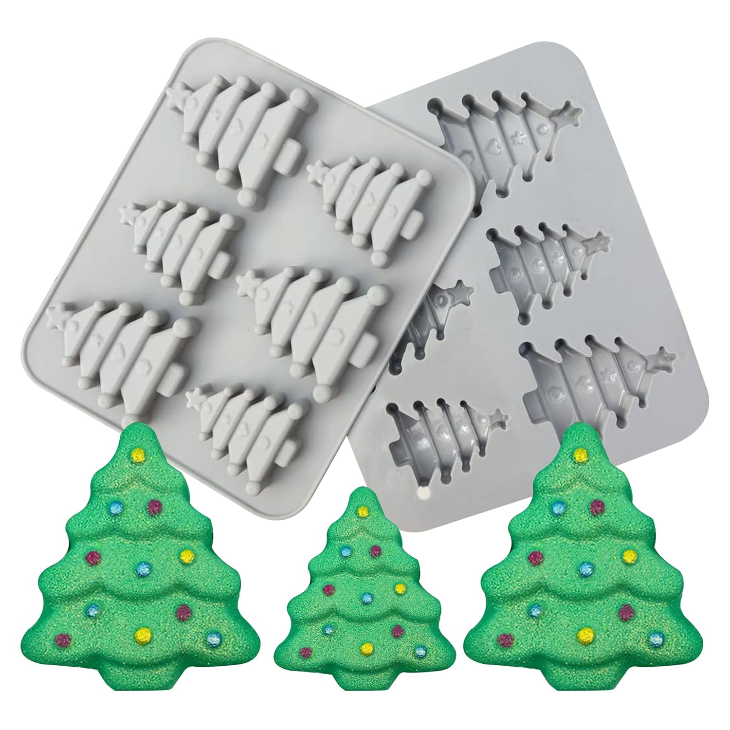 MoldBerry Silicone Christmas Theme Mold | 6 Cavity Christmas Tree Shaped Mould | Fondant Mold | Cake Topper Border Decorating Tool | Baking Tool | Sugar Craft Decorating Mould (Multicolor – PK1)