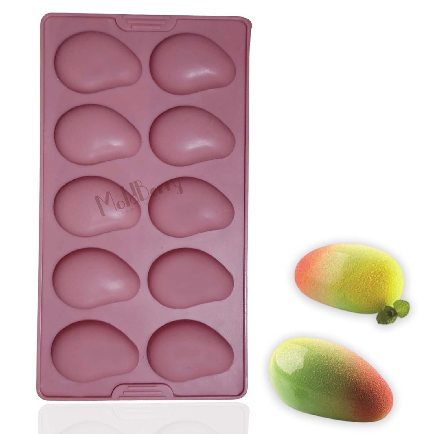 MoldBerry 10 Cavity Silicone Mango Shape Chocolate Mold | 3D Fruit Shaped Chocolate, Mousse & Ice Cream Mold | Flexible Non-Stick Baking & Dessert Fruit Pop Mold | Pack 1 | Multicolor