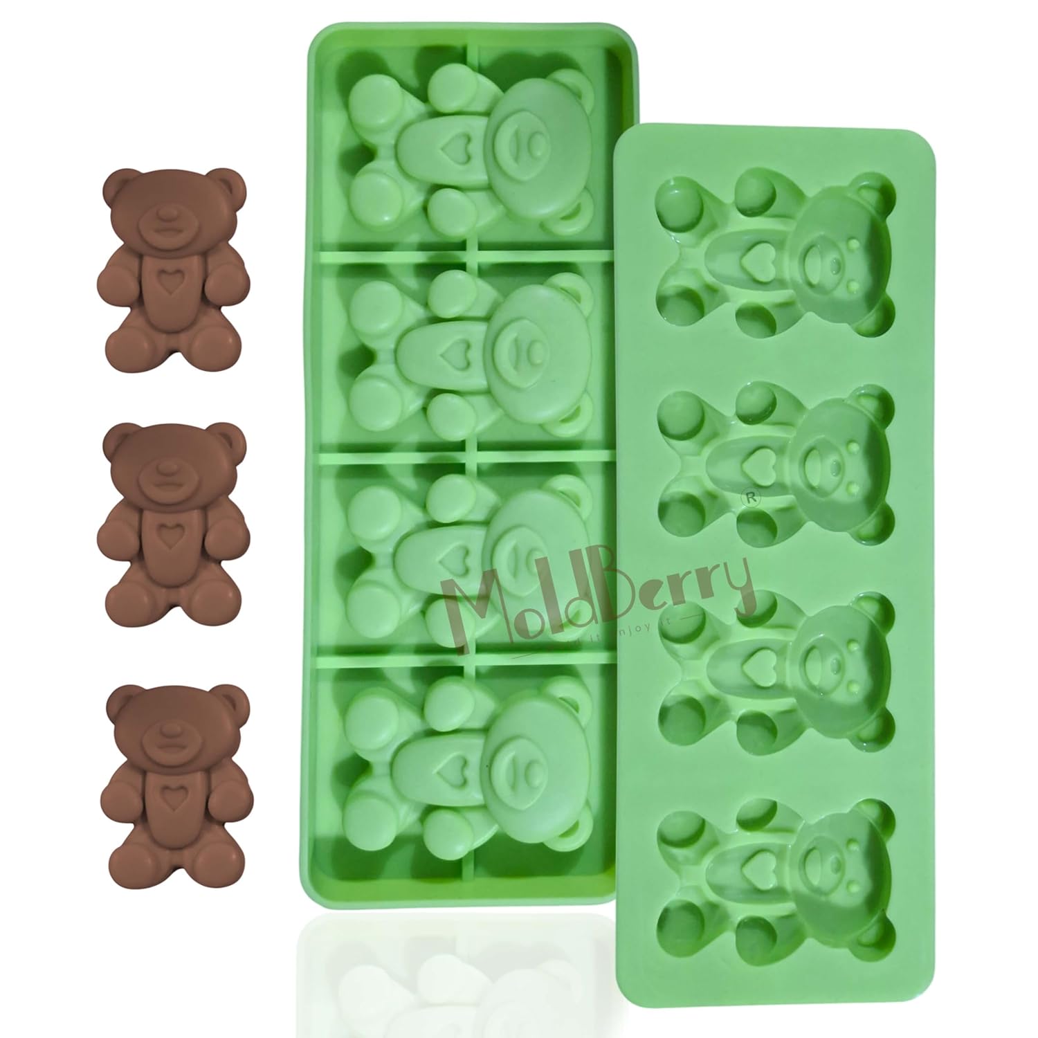 MoldBerry Teddy Bear Silicone Chocolate Mould | 4 Cavity Gummy Candy Jelly Ice Tray | BPA Free Flexible Baking Mold for Chocolates, Gummies Pack 1