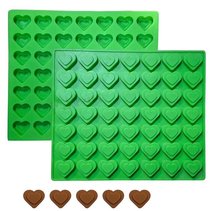 Moldberry 49 Cavity Silicone Heart Chocolate Mold | Mini Heart Candy & Chocolate Mould | Food Grade Flexible Silicone | Non-Stick Valentine Chocolate, Jelly, Soap & Resin Mold