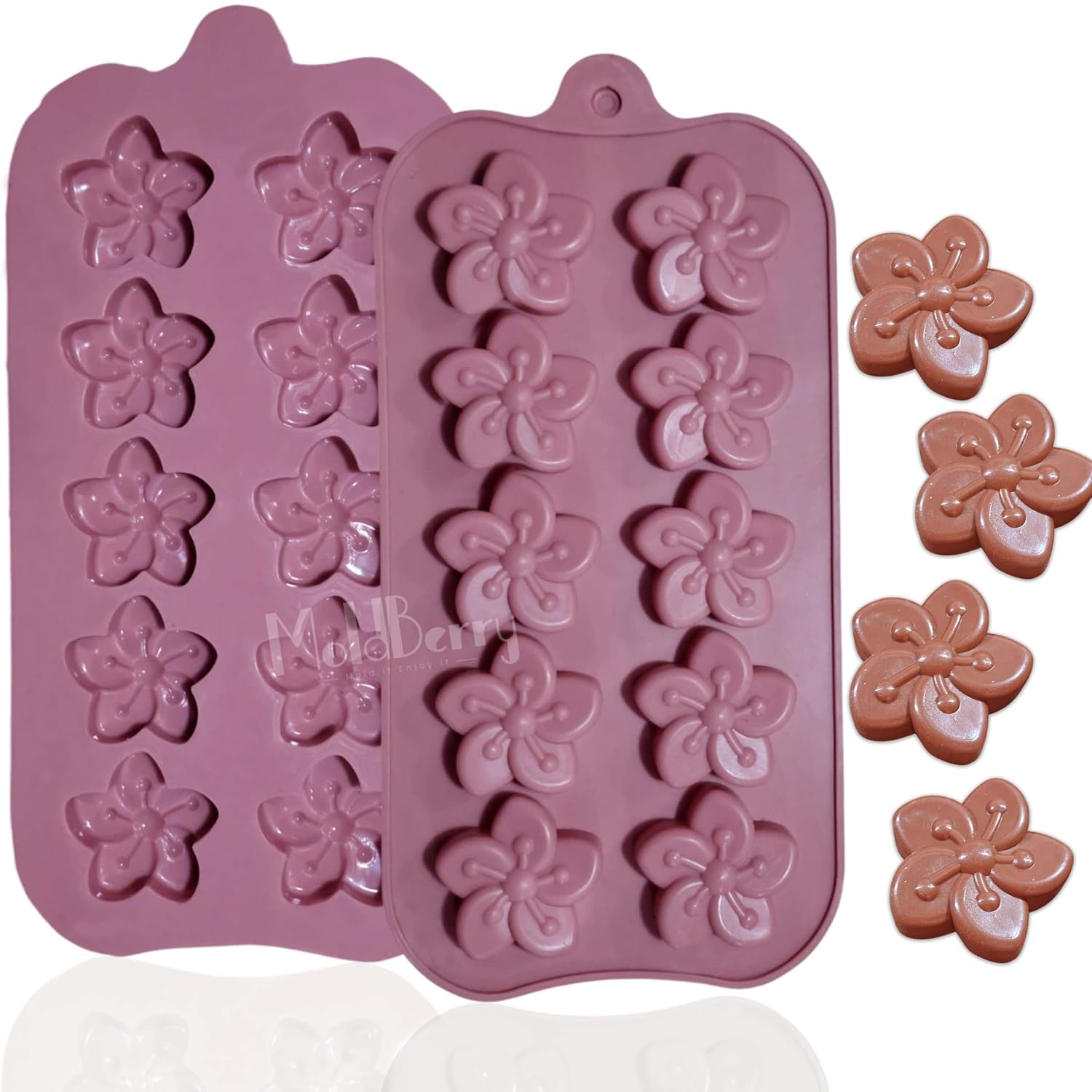 MoldBerry 10 Cavity Flower Silicone Chocolate Mold | Mini Floral Candy, Jelly & Ice Mold | Food Grade Flexible Silicone for Home Baking, Chocolates & Desserts | Pack 1