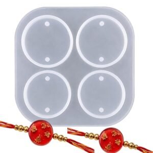 Round Rakhi Pendant Silicone Mould, 4 Cavity