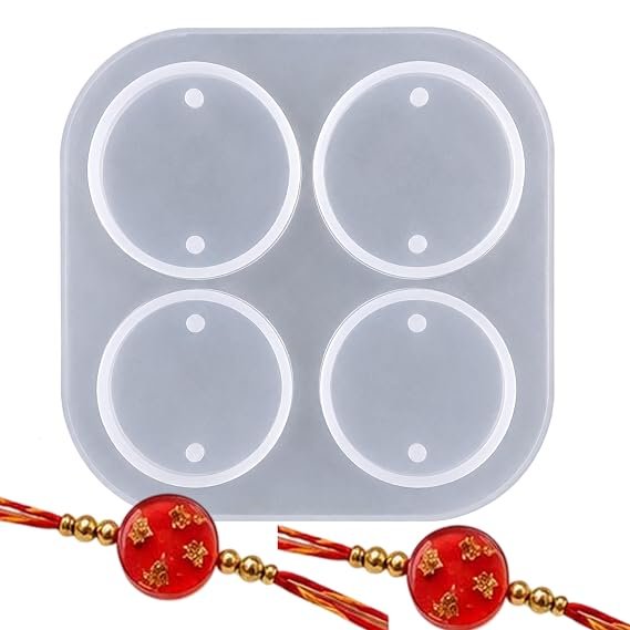 Round Rakhi Pendant Silicone Mould, 4 Cavity